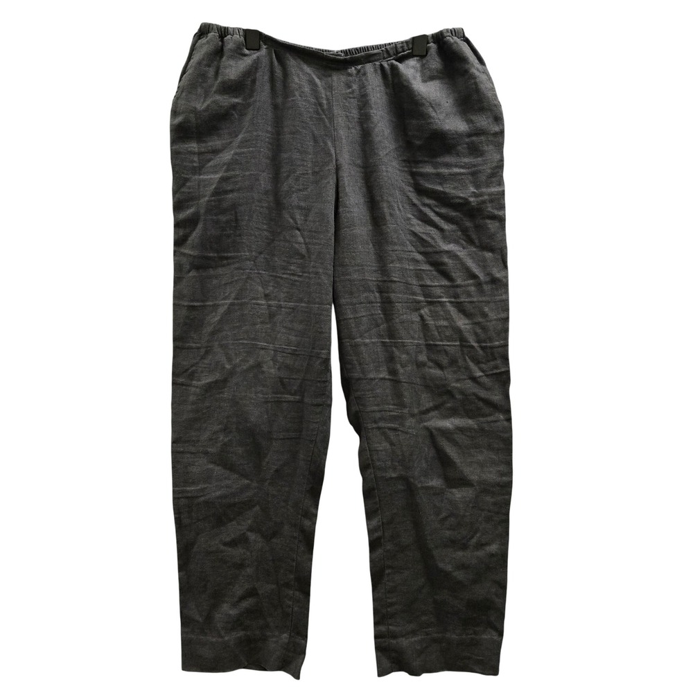 FLAX Linen Pants Altered Womens Large Black Tapered Lagenlook‎